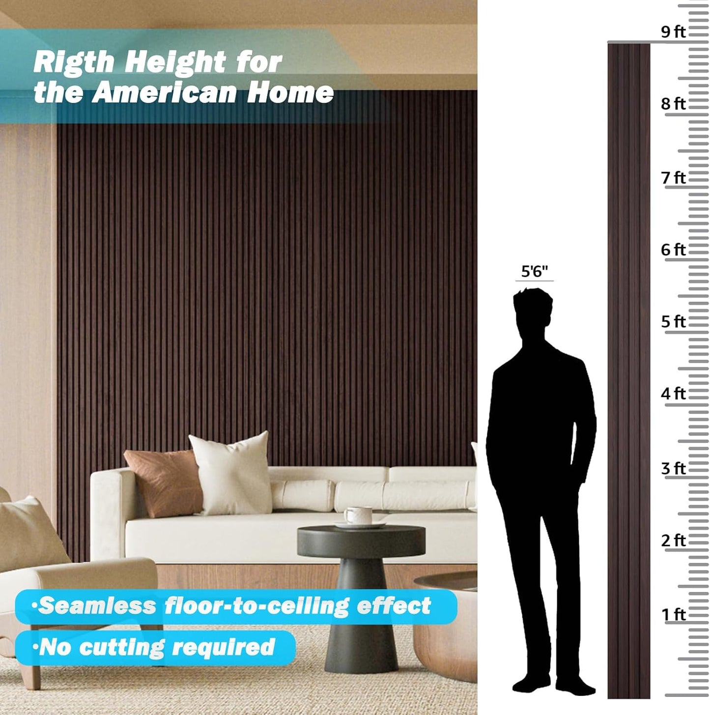 Art3d Slat Wood Wall Paneling for Interior and Ceiling Decoration - Pack of 4pcs + 1pc End-Trim, Size 108 x 5.7in.- Smoked Oak