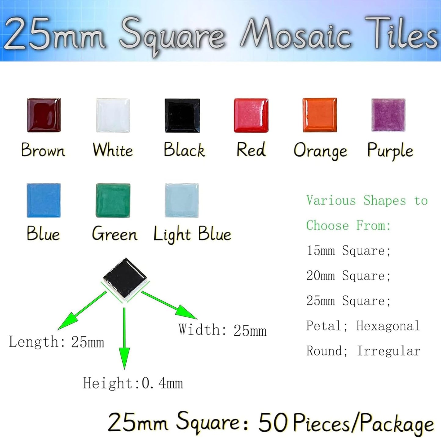 50 Pieces Mix Color Mosaic Tiles for Crafts 1" Ceramic Tiles Assorted Colors Square Ceramic Mosaic Project Supplies for Photo Frame Mosaic Stepping Stones Bath Old Pool Furniture Decor