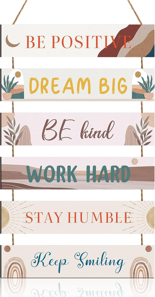 6 Pieces Rustic Wall Hanging Plaque Sign Inspirational Wall Art Farmhouse Wooden Door Signs Positive Plaque with Quotes Motivational Quote Decor for Office Bedroom Living Room(Cute Style)