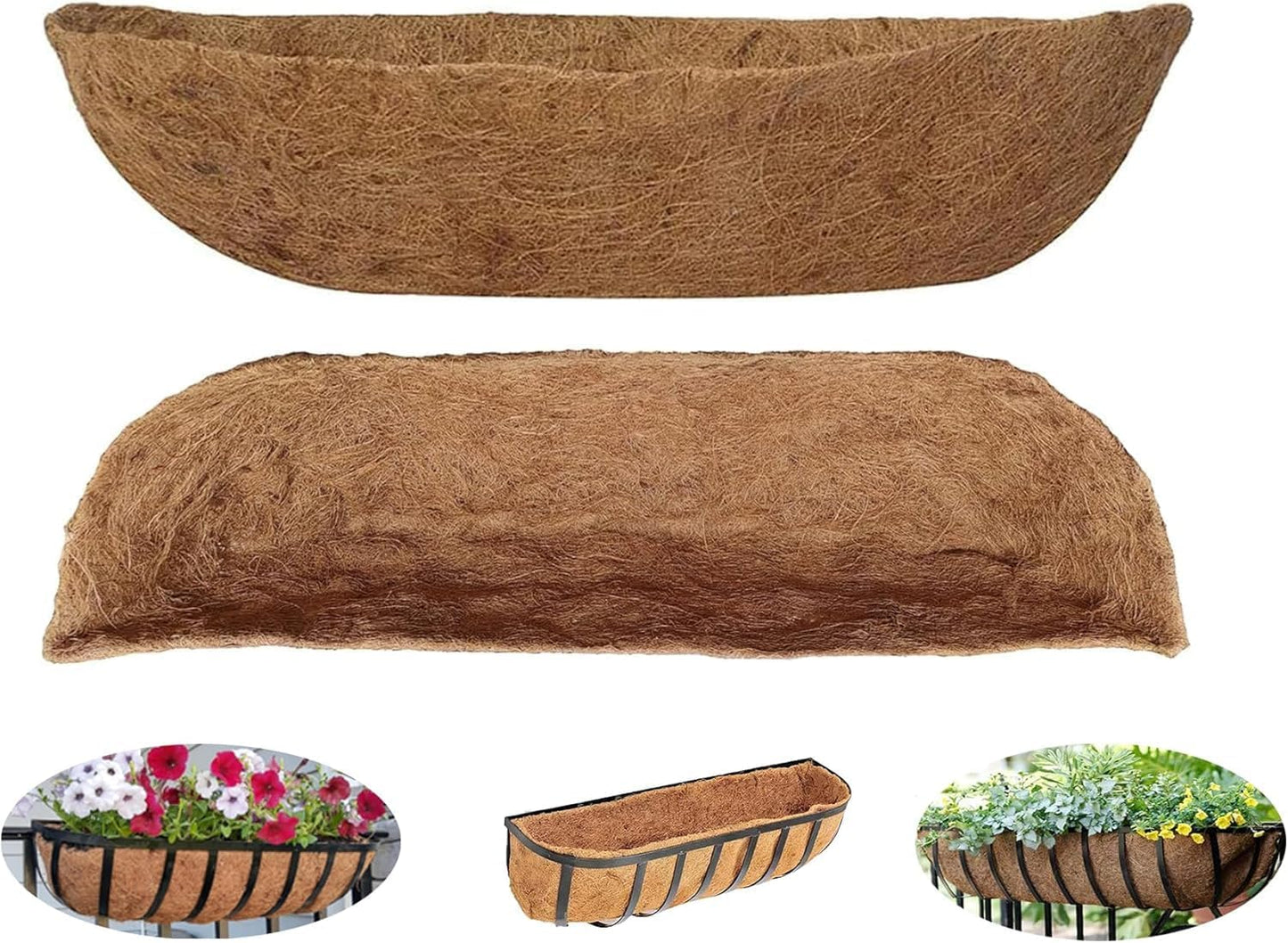 36 inch Replaceable Coco Liner for Railing Basket Horse Trough Coco Liner for Window Box, Coco Liner for Fence Flower Baskets 100% Natural Coir Liners for Basket (36 in / 2Pcs)