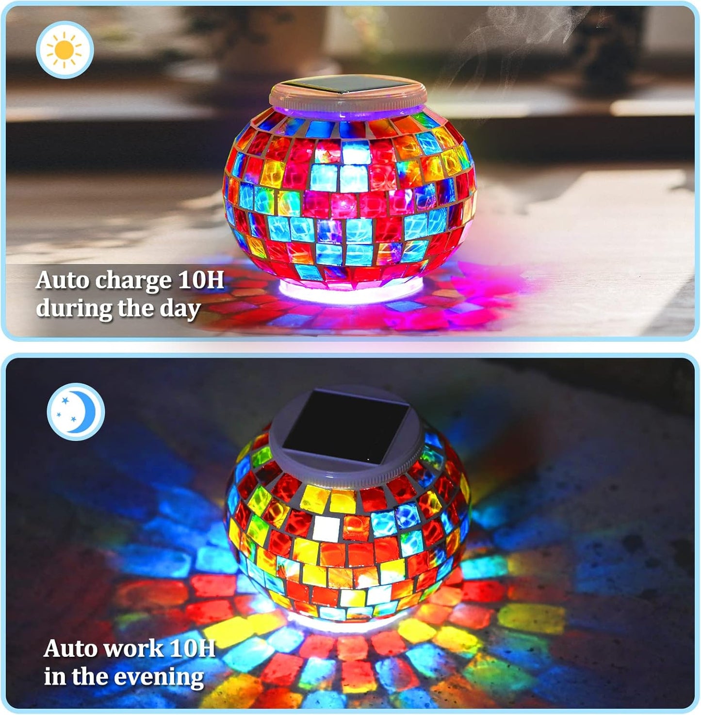 Color Changing Mosaic Solar Light Led Garden Lights，echargeable Solar Table Lights Outdoor Waterproof Solar Night Lights for Garden, Patio, Party，Outdoor/Indoor Decorations, Ideal Gift