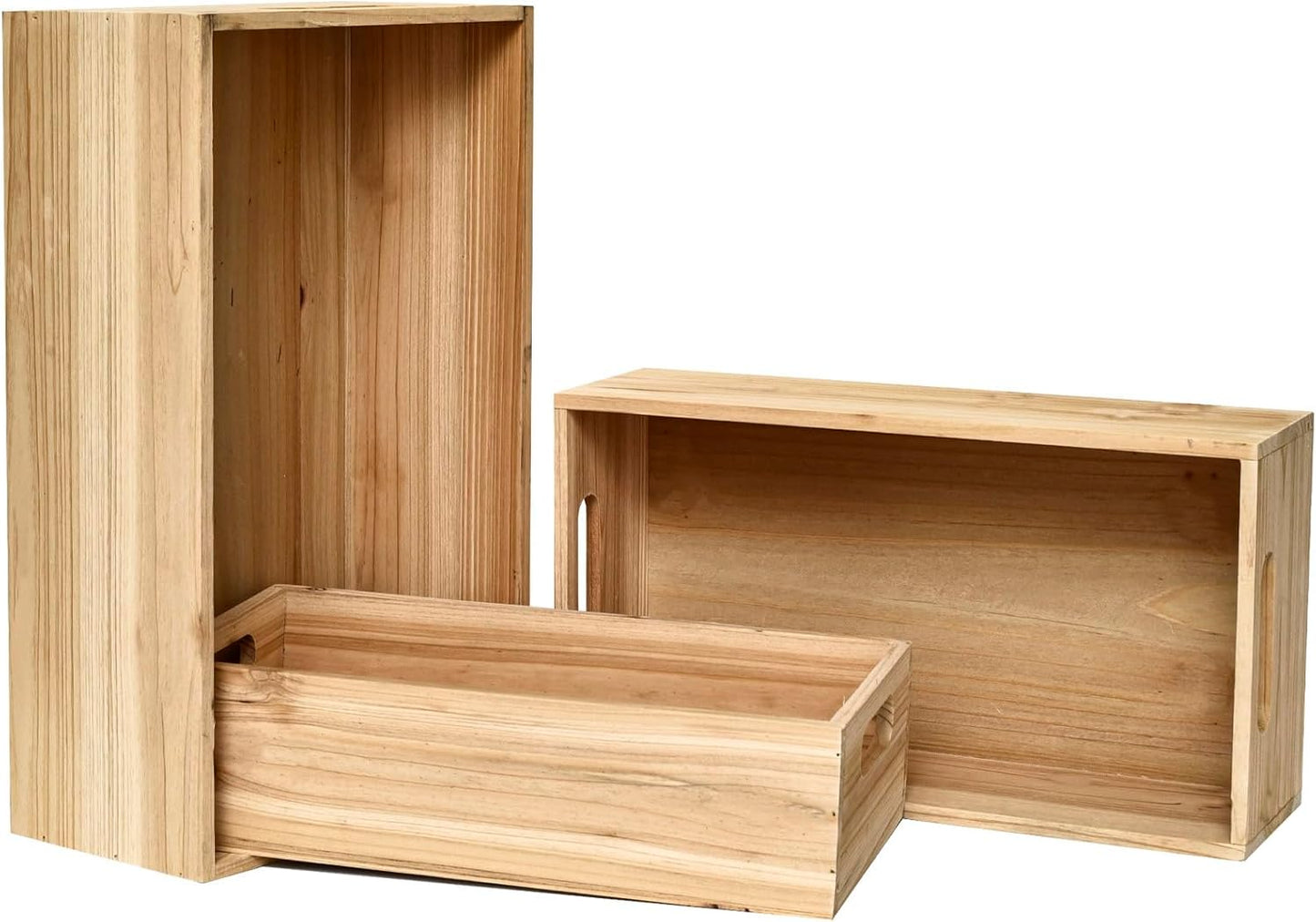 Set of 3 Wooden Boxes Unfinished for Storage Small Crates for Display and Organizing, Farmhouse Style Storage Boxes for Crafts, Decor, Home Pantry and Living Room