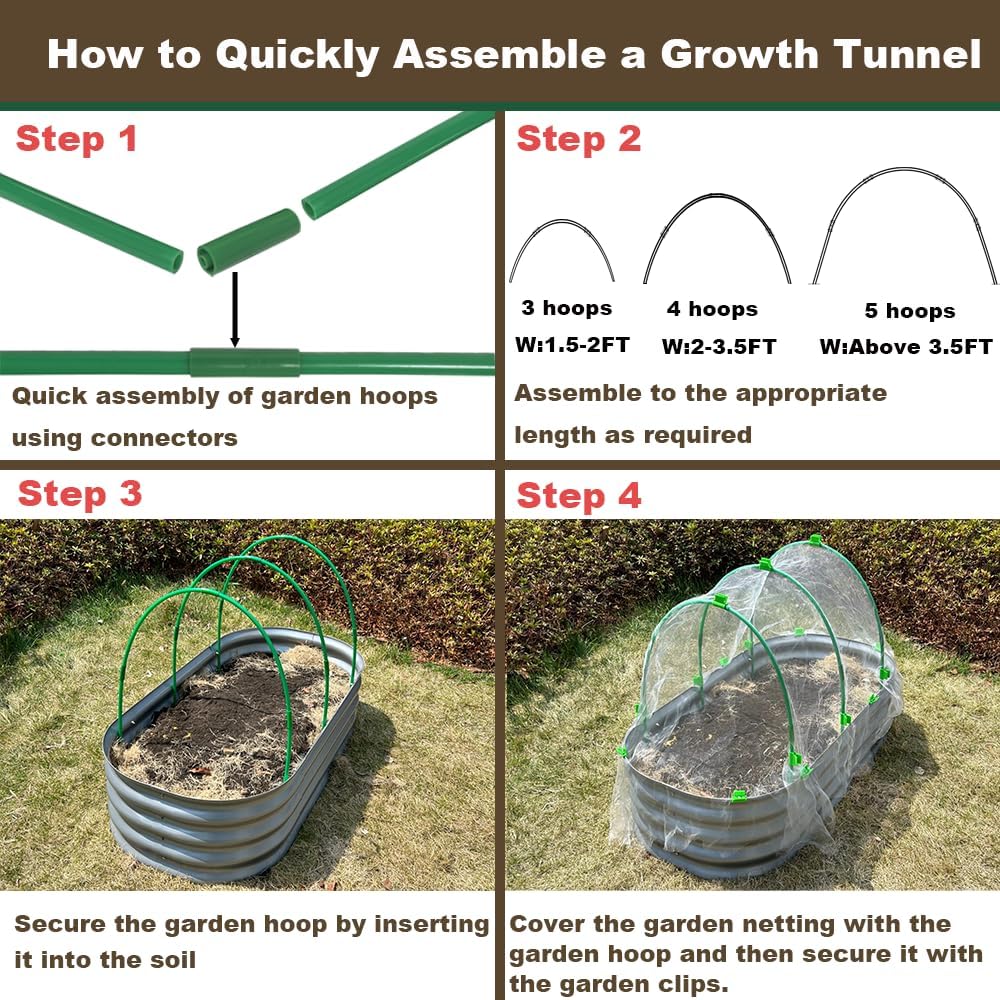 Greenhouse Hoops Set for DIY Grow Tunnel，Thickened High Tenacity PP Mid Green Garden Hoops for Row Cover，Raised beds，DIY Plant Support Garden Stakes, 25pcs