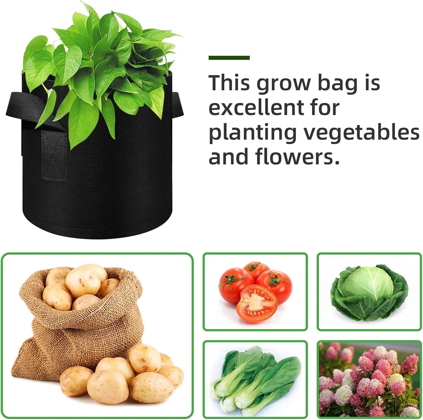 12-Pack 7 Gallon Plant Grow Bags, Thickened Nonwoven Fabric Pots with Handles, Vegetable Planter Bags Containers, Cloth Planters for Garden Vegetable/Flower/Plant/Fruits Outdoor (Black)