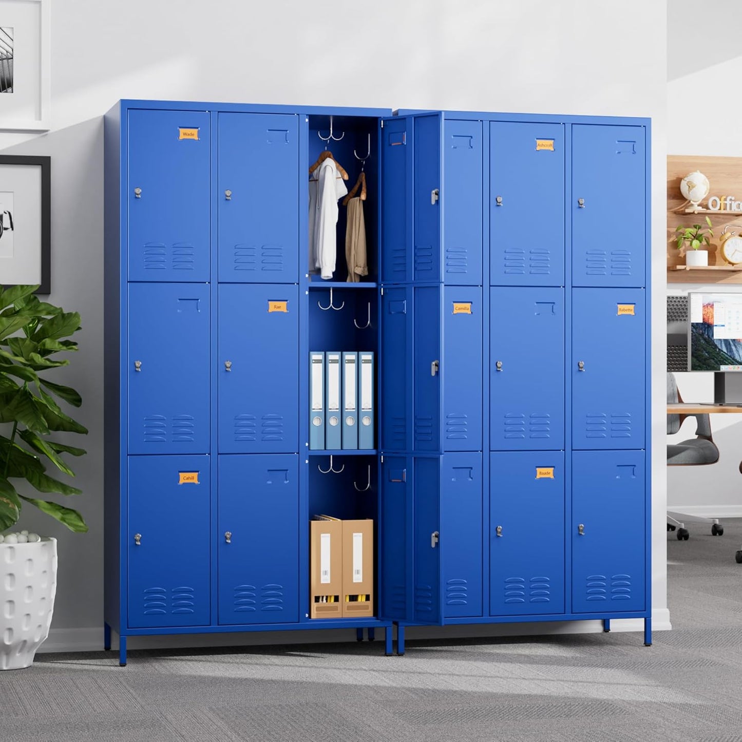 9 Doors Metal Storage Lockers for Employees with 27 Hooks,72" H Employee Lockers with Business Card Holder for Offices School Gyms Home,Assembly Required,Blue