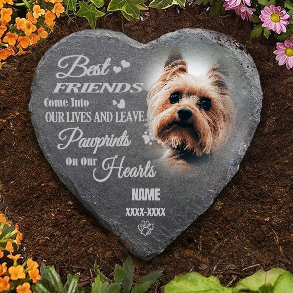 Personalized Photo Garden Stones Customized with 10 Templates Name Date, Custom Heart Shaped Memorial Stones Cemetery Stones 8x8 for Loss of Lover,Memorial Gifts and Special Day Gifts