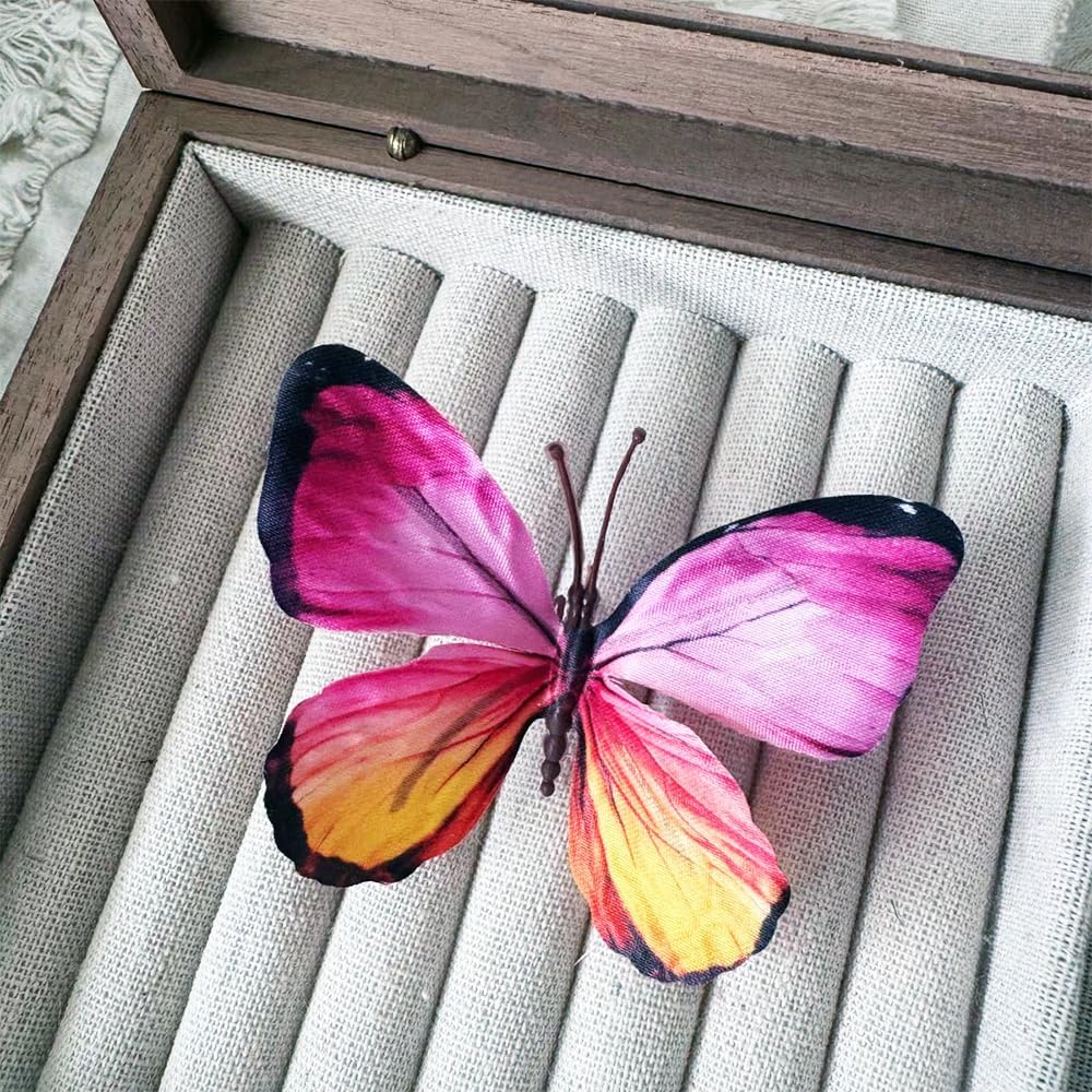 Artificial Butterfly,3D Artificial Butterfly Clips,Silk Floral Butterflies, Suitable for Home Decoration, Flower Arrangement and Foil The Festive Atmosphere (8 Pcs)