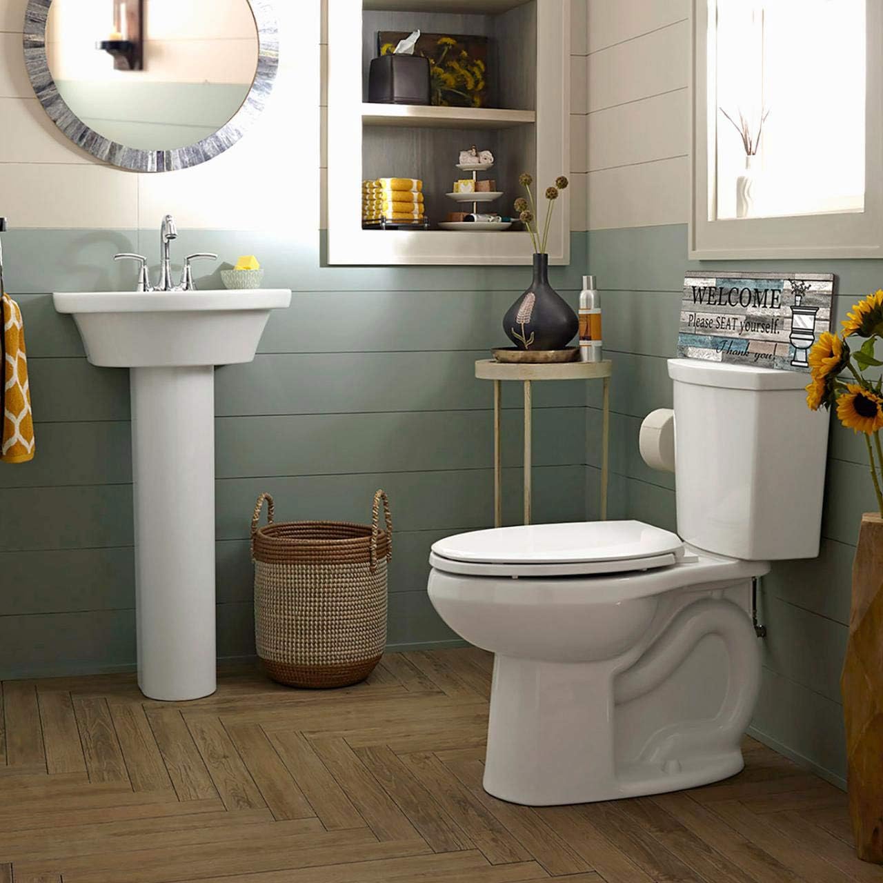 Funny Bathroom Wall Decor Sign Farmhouse Rustic Bathroom Decorations Wall Art 16" by 8" Please Seat Yourself Large Wood Plaque Wall Hanging Sign