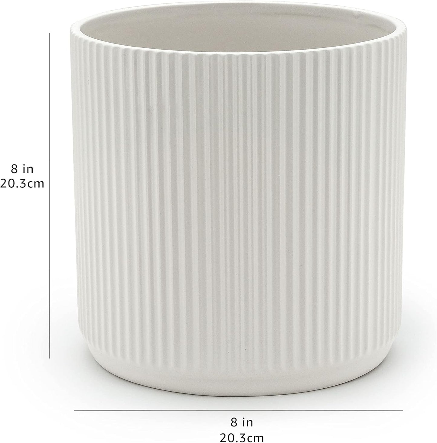 Amazon Basics Fluted Ceramic Round Planter, 8-inch, White