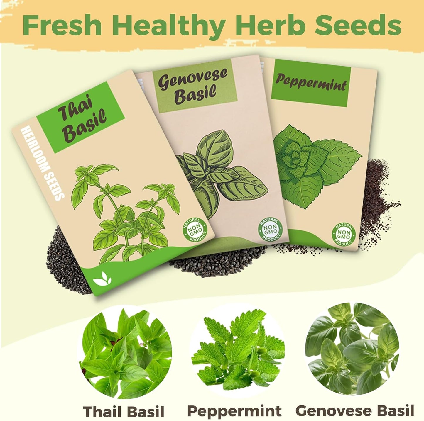 Herb Seed Pods Kit Hydroponic - Refill Pod for All Indoor Garden, 8 Grow Pods with Seeds of Genovese Basil, Peppermint and Thai Basil, Compatible with All Hydroponics Growing Systems