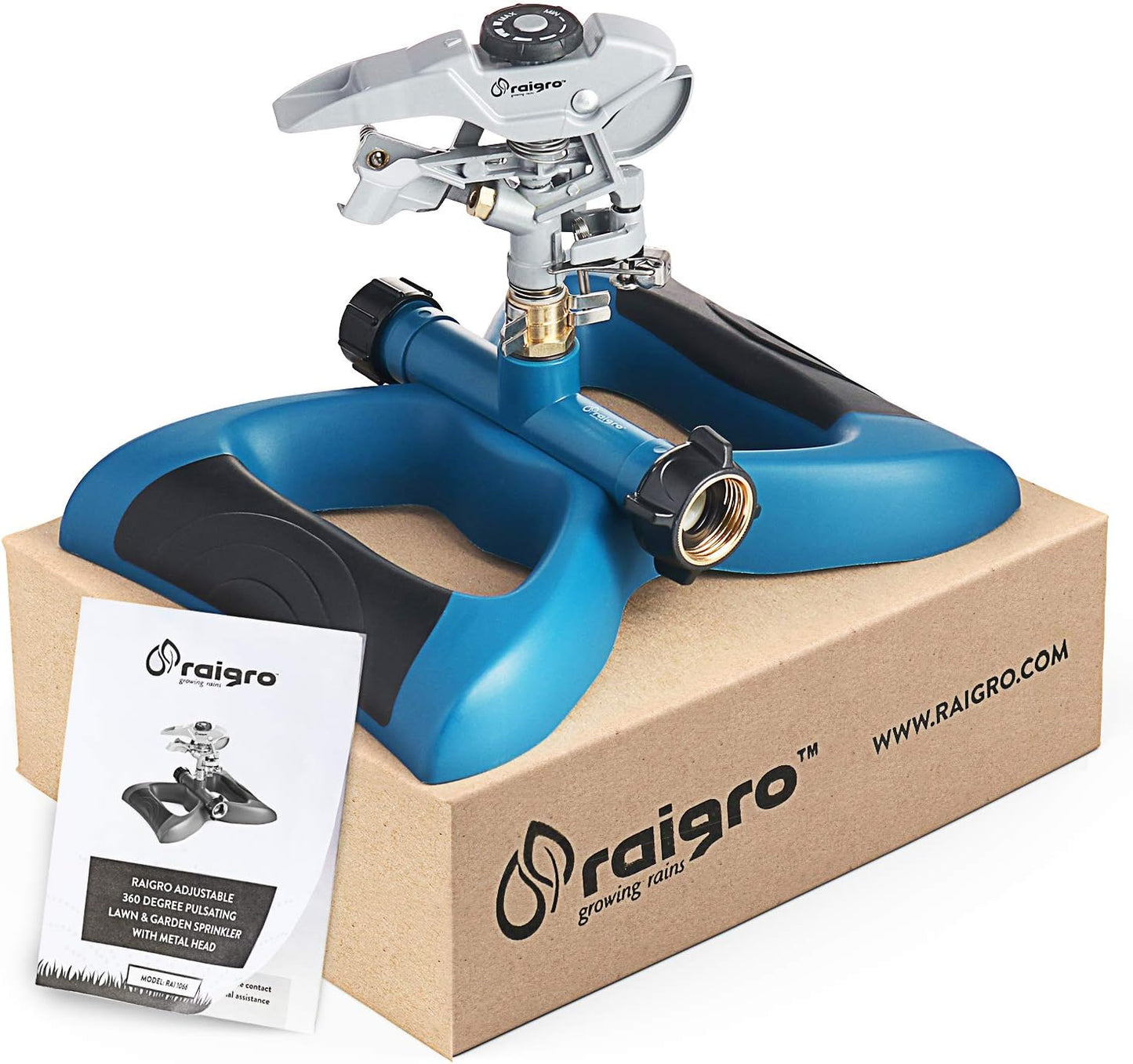 Lawn Sprinkler with Metal Head - 360 Degree Pulsating Garden Water Sprinkler for Lawn - Waters up to 85 feet in Diameter, Adjustable Spraying Area and Distance