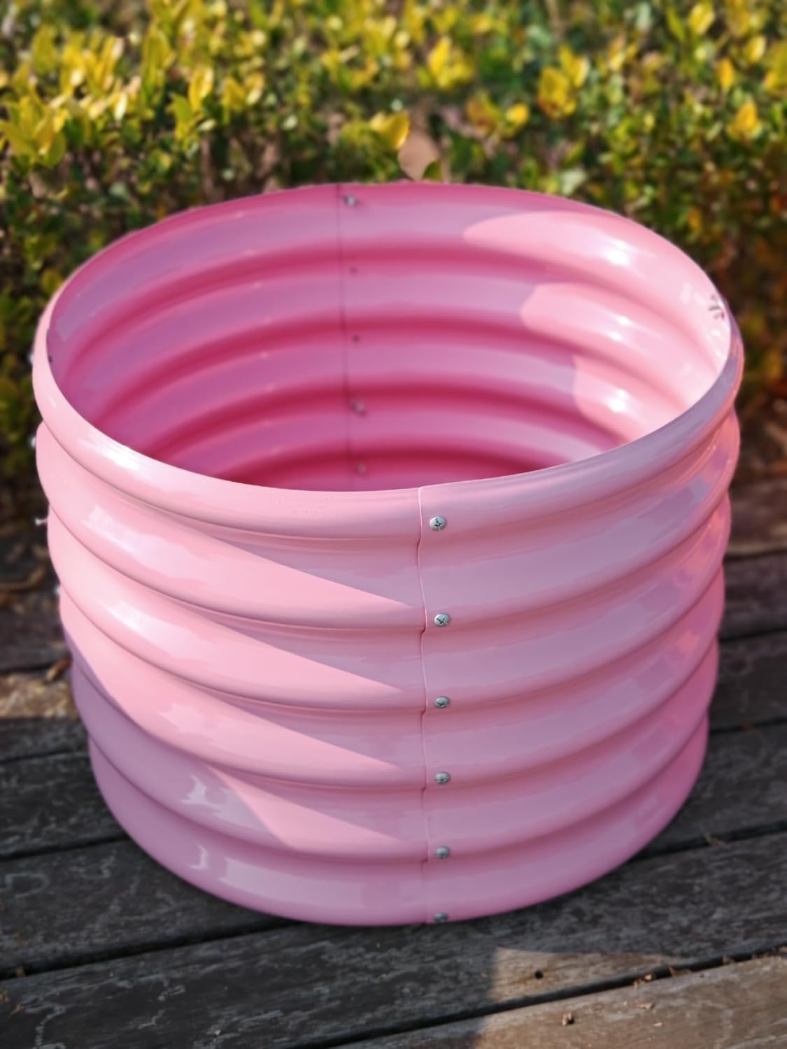 A ANLEOLIFE Kids Raised Garden Beds Outdoor (4-Pack)-24x24x18in Round Galvanized Metal Planter Box for Planting Vegetables, Flowers, Fruits, Eco-Safe & Easy Setup, Blush Pink