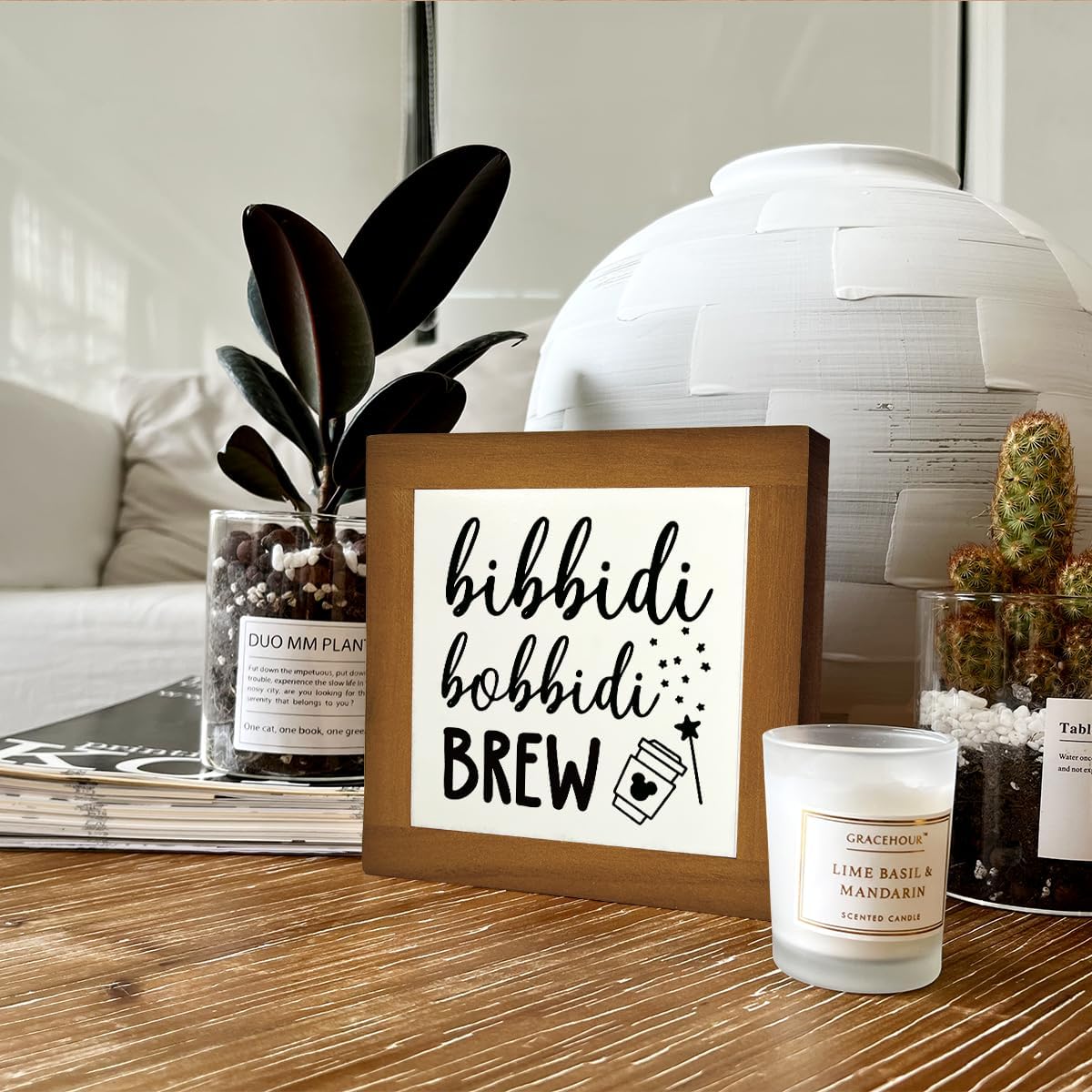 Bippity Boppity Wood Plaque, Rustic Coffee Table Sign, Kitchen Home Decor, Tabletop Decor, Coffee Lover Gift, Disney Lover Gift - 5.9x5.9in