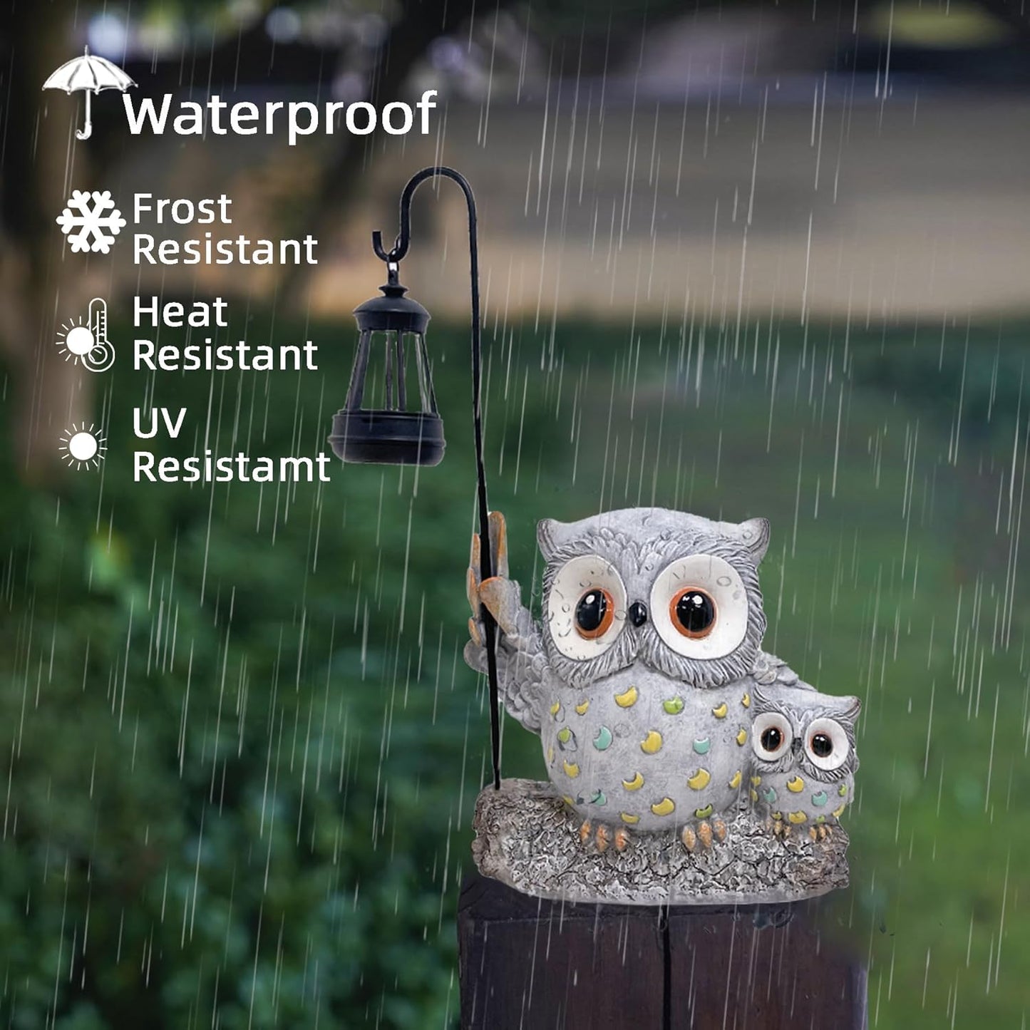 Garden Statues Owl with Solar LED Lantern, Resin Solar Garden Decor for Outside, Yard Decorations Outdoor for Patio, Porch, Balcony, Lawn Ornaments, House Warming Birthday Gifts for Mom Women Grandma