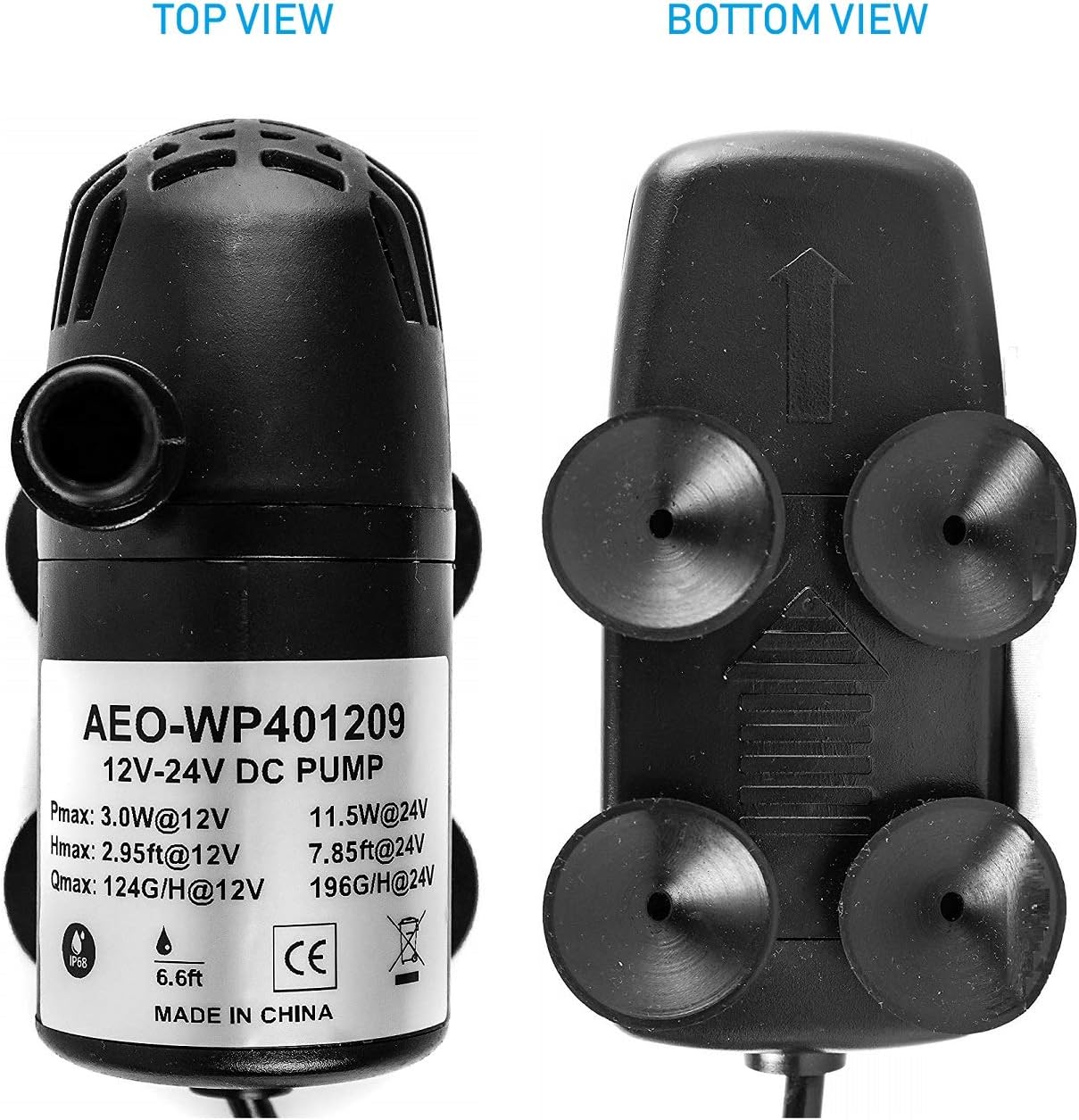 12V-24V DC Brushless Submersible Water Pump 196 GPH for Solar Fountain Hydroponics and Aquaponics