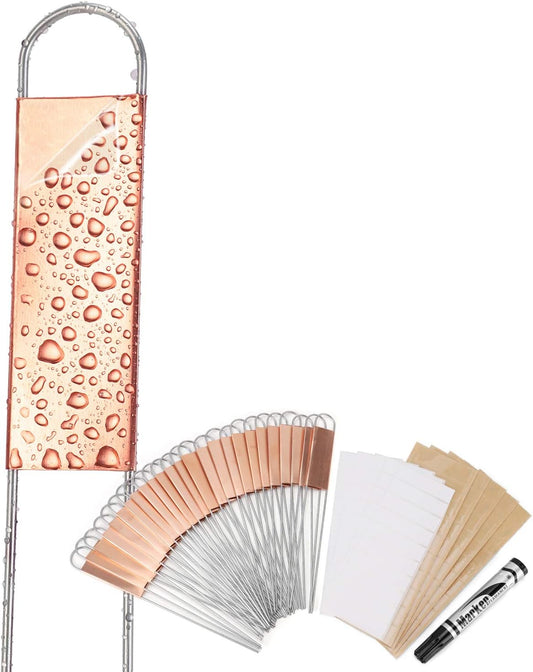 25PCS Copper Metal Plant Tags Plant Labels with 50Pcs Labels, Rainproof PET Film & Permanent Pen, 8" Weatherproof Banner Garden Markers, Marking Protection Seedling Signs Nursery Tags