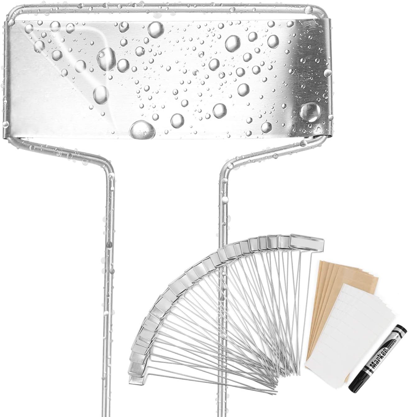 25PCS Zinc Metal Plant Tags Plant Labels with 50Pcs Labels, Rainproof PET Film & Permanent Pen, 10" Weatherproof Banner Garden Markers, Marking Protection Seedling Signs Nursery Tags