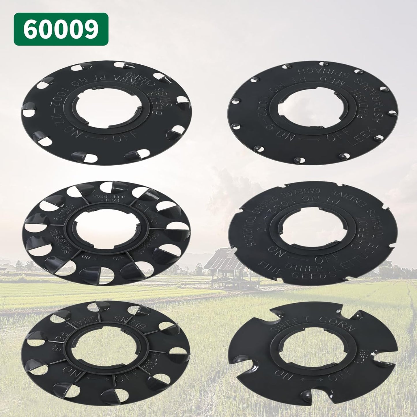 60009 Set 6 Standard Seed Plates Compatible with Earthway 1001-B Seeder,Works for: Sweet Corn, Radish, Leek, Asparagus, Spinach, Carrot, Lettuce, Turnip, Cabbage, Endive,Onion, Tomato, Bean