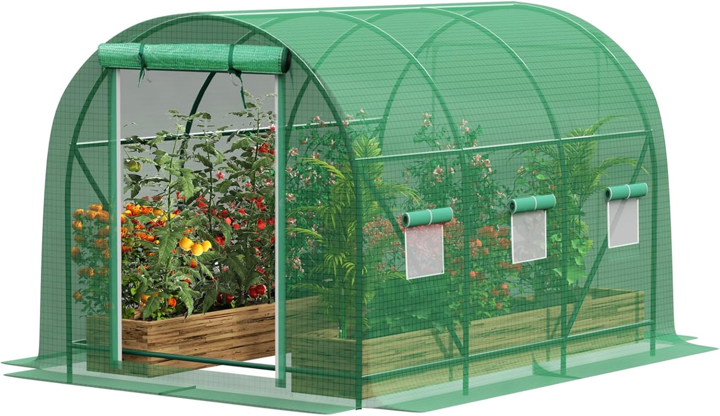 Walk-in Tunnel Greenhouse，Portable Plant Hot Housewith Dual Zippered Screen Doors & 6 Screen Windows Heavy Duty Plastic Plant Warm House with Reinforced Frame (10x7x7 FT)