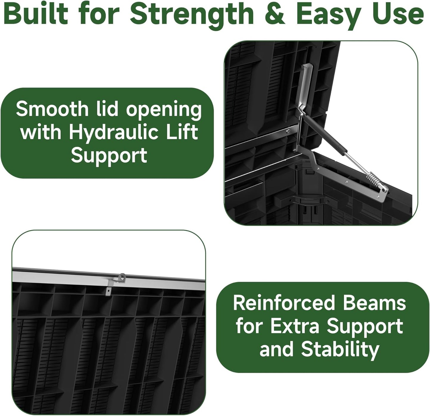 260 Gallon Outdoor Storage Box Waterproof, UV Resistant Resin Deck Box with Hydraulic Rod, Reinforced Stability for Patio, Garden, Rattan Black