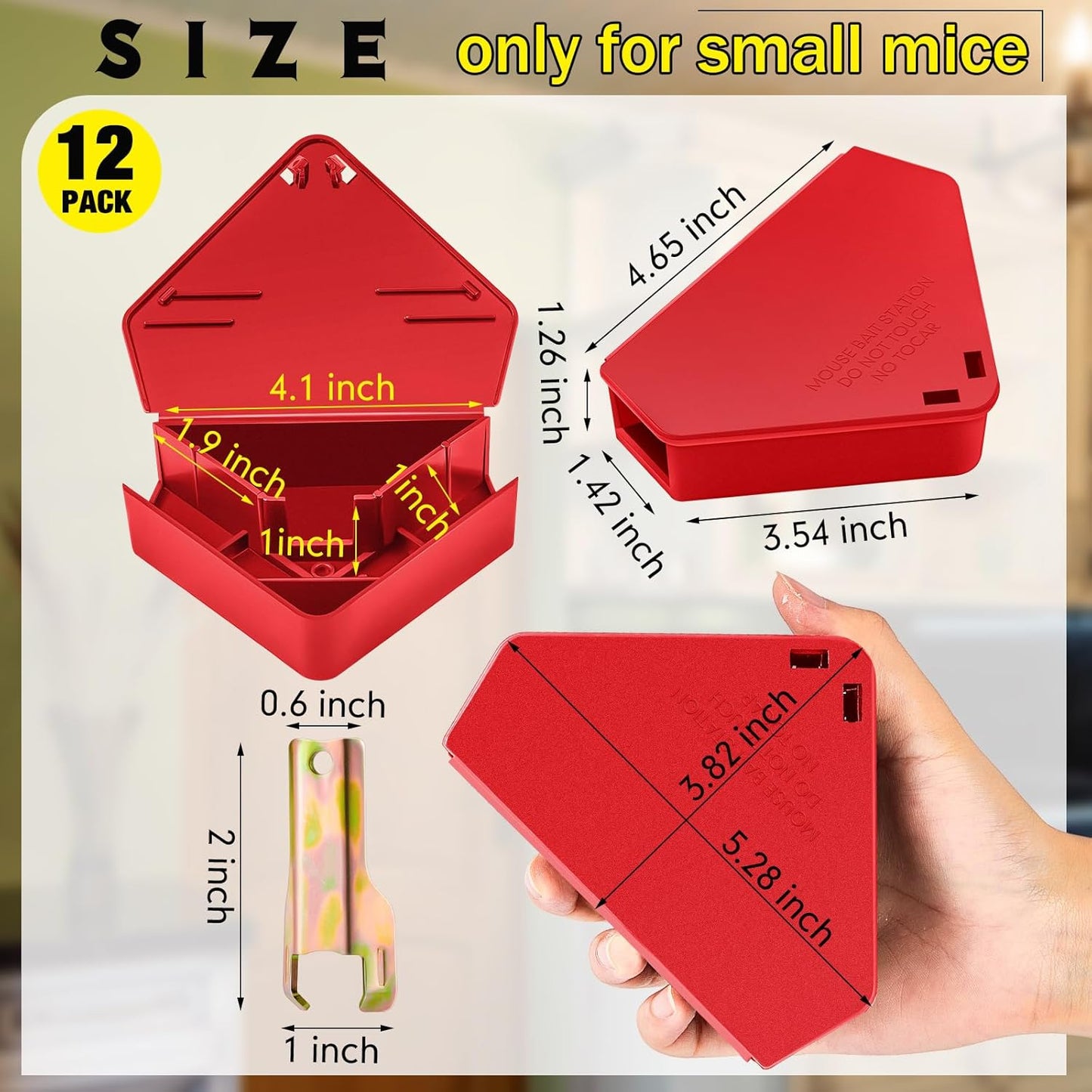 Qualirey 12 Pcs Mice Station with Key Triangle Bait Station Reusable Rodent Trap Bait Box, Keeps Children and Pets Safe Indoor & Outdoor, Bait Not Included, Suitable for Small Mice (Red)