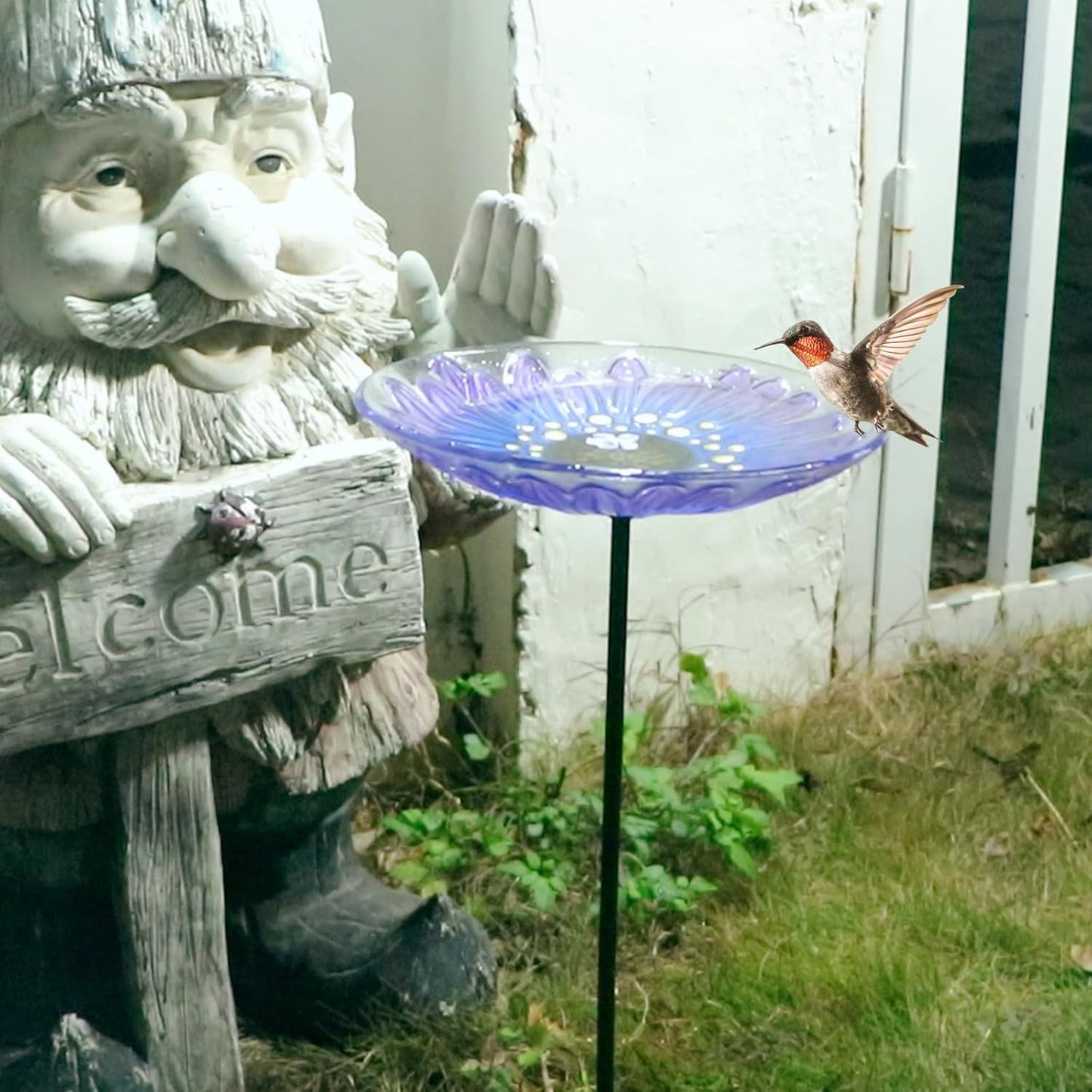 MUMTOP Bird Baths for Outdoors, Glass Bird Bath Stake, Purple Daisy Birdbaths & Support, Bee Baths for Garden, Outside, Lawn, Outdoor Decor