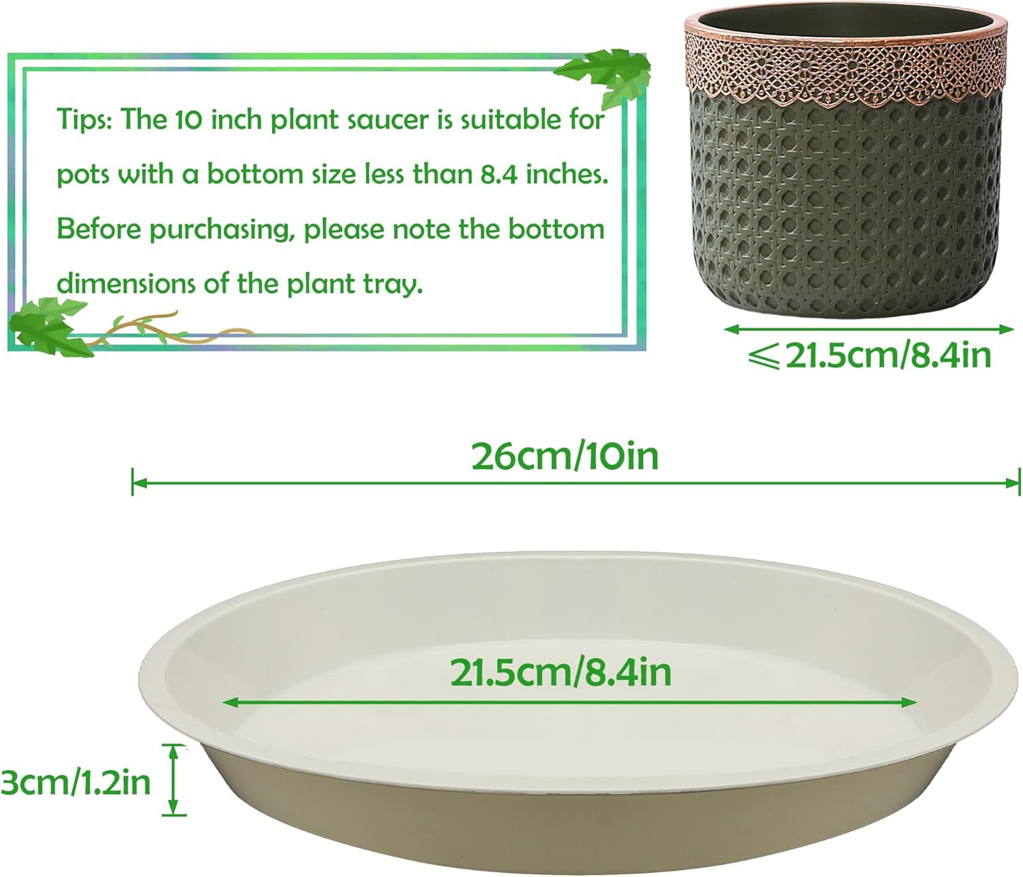6 Pack 10 Inch Round Plant Saucers for Less 8.4 Inch Pot Indoors Outdoors Plant Trays for Pots Planter Saucer Plastic Plant Drip Tray Planter Water Tray for Potted Plants(White, 10"(6pcs))