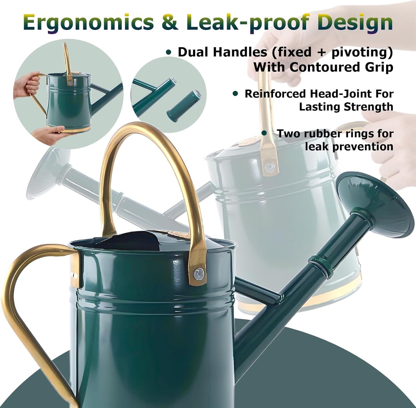 1 Gallon Galvanized Metal Watering Can with Solid Brass Sprout, Handle & Base Trim - Genuine Forged Copper Joints for Indoor/Outdoor Plants, Garden, Balcony for Kids and Adults (Emerald Brass)