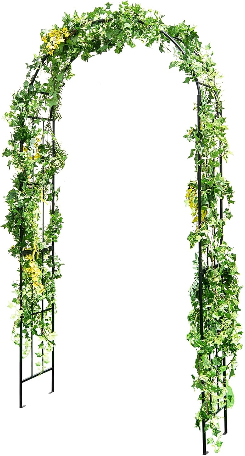HAPPYGRILL Garden Arch, Garden Arbor with Trellis, Outdoor Garden Arbor with Stakes, Metal Garden Arch Trellis for Climbing Plants Vines, Wedding Ceremony Party Decor Arch, Garden Entrance Archway