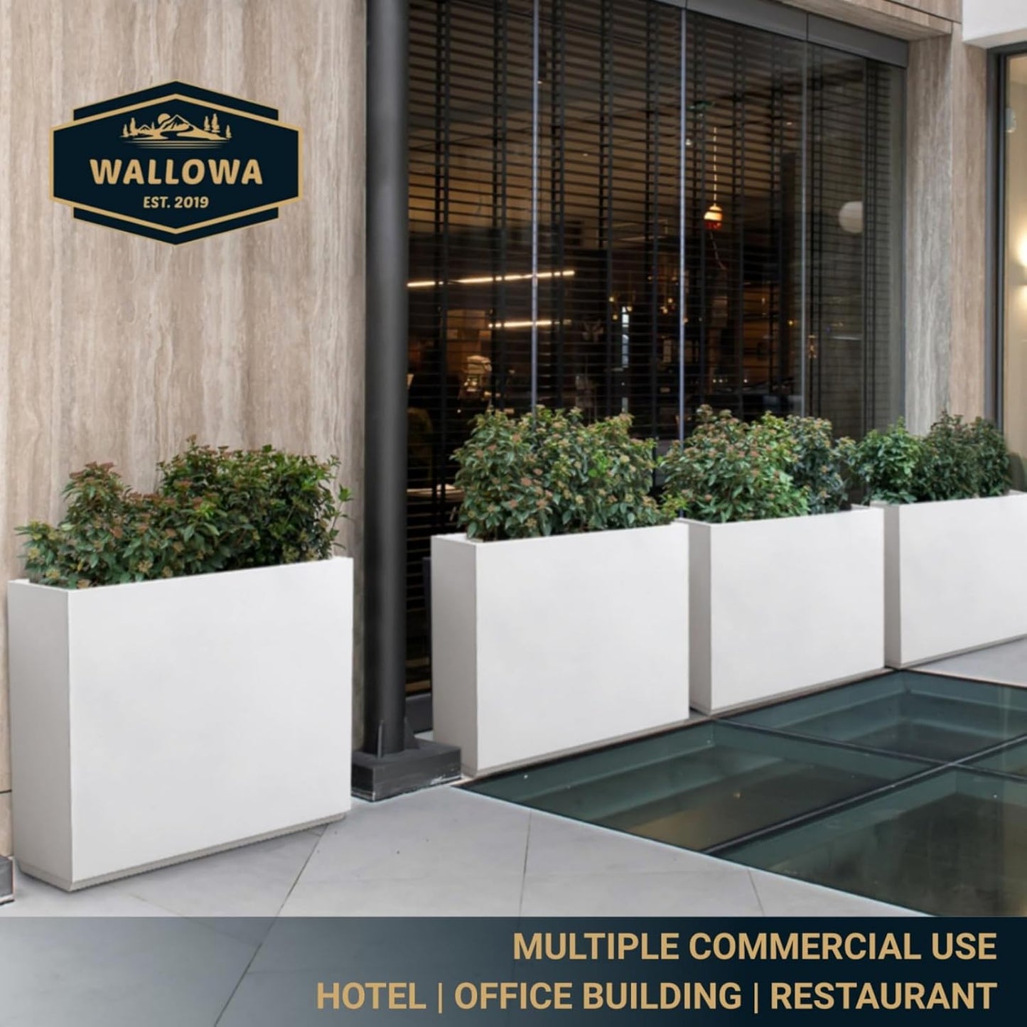 Metallic Heavy Outdoor Span Planter Box, Large Flower Pot, Long and Tall Divider Planters, 38Lx10Wx30H, White, Seamless and No Assembly 48.8 Pounds