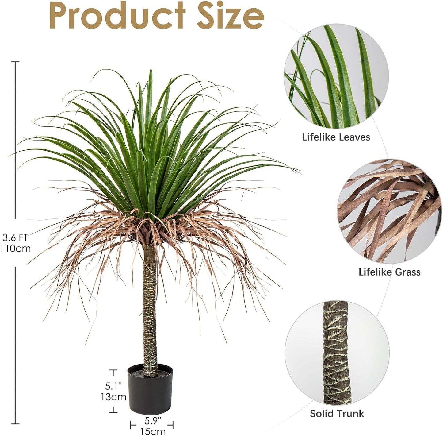 Artificial Tree 3.6Ft Faux Agave Plant Yucca Tree in Pot for Home Office Decor Indoor Outdoor Dracaena Tree Tropical Yucca Palm Fake Potted Tree House Decoration Housewarming Gift