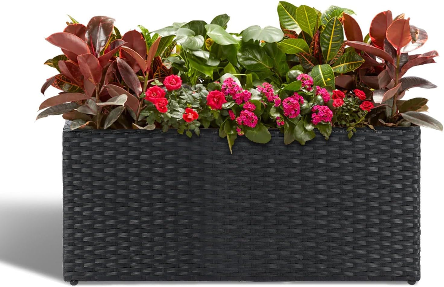 LEWIS&WAYNE Large Rectangular Block Planter Box Handmade Wicker Tall Planters for Outdoor Plants with Removable Liners Modern Planter for Indoor Outdoor Patio Deck - Black, 30''x12''x16''