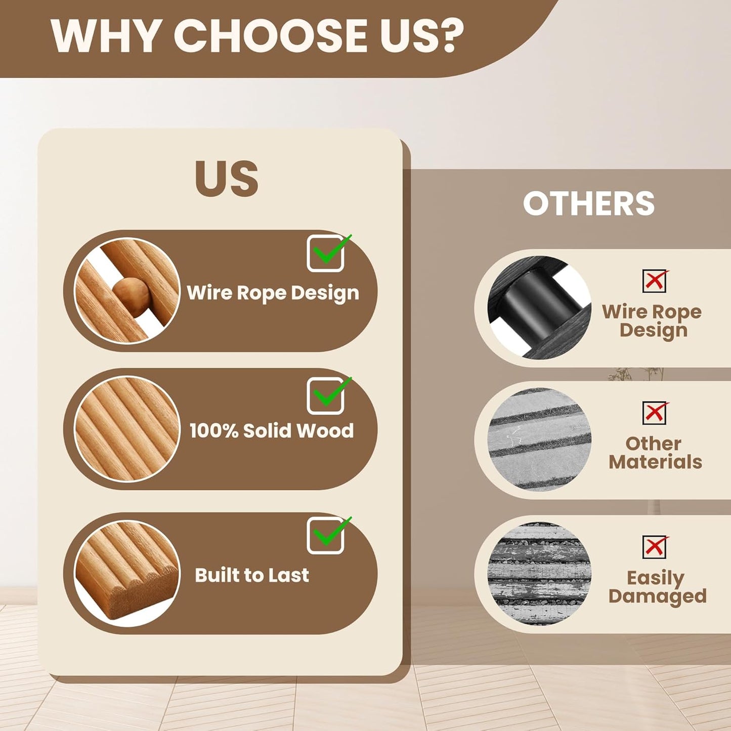 8FT Wooden Garden Pathway, Roll Out Walkway for Patio, Backyard and Outdoor Decor, Weatherproof, Non Slip and Easy to Install, Perfect for Beach, Wedding or Lawn (Natural)