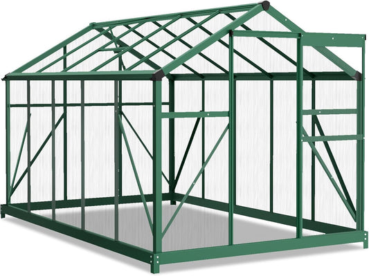 6x10 FT Greenhouse for Outdoors, Heavy Duty Polycarbonate Panels with 5 Roof Vents, Aluminum Large Walk-in Greenhouse for Outside Garden Backyard, Easy Setup, Green