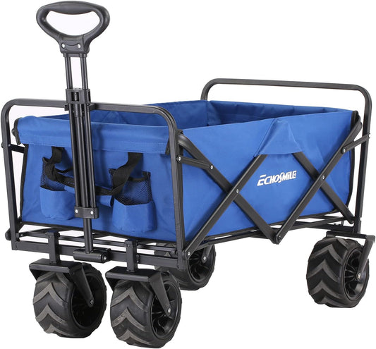 EchoSmile Heavy Duty 350 Lbs Capacity Collapsible Wagon, Outdoor Folding Camping Wagons, Grocery Portable Utility Cart, Adjustable Rolling Carts, All Terrain Sports Wagon with Big Wheels by Boahaus
