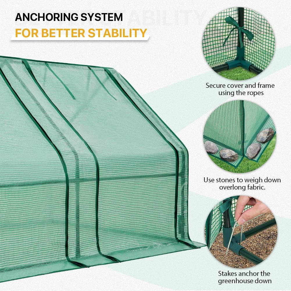 EAGLE PEAK Tunnel Greenhouse Garden Green House with Roll-Up Zipper Doors, Portable, 71"x36"x36", Clear/Green PE Cover