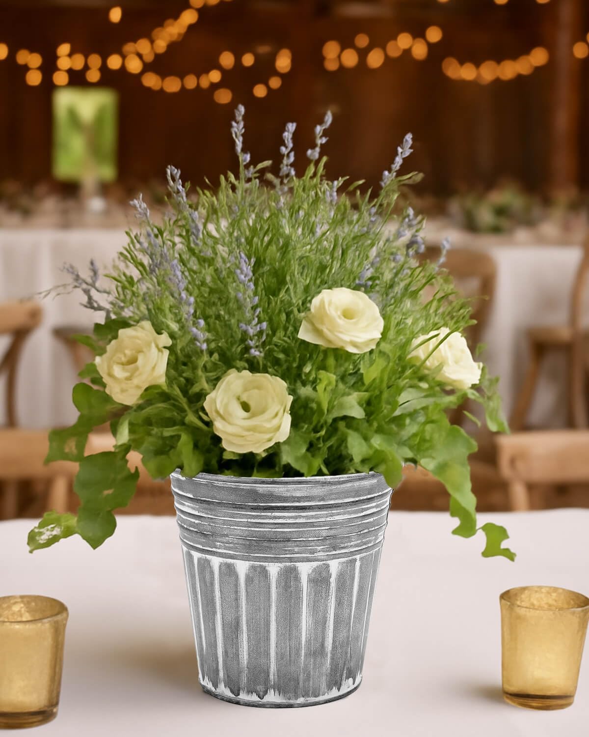 6 Inch Silver Metal Rustic Flower Pots - 6Pcs Galvanized Planters with Drainage Hole and Rubber Plug, Rustproof Metal Bucket Plant Pots Farmhouse Vintage Style for Decor