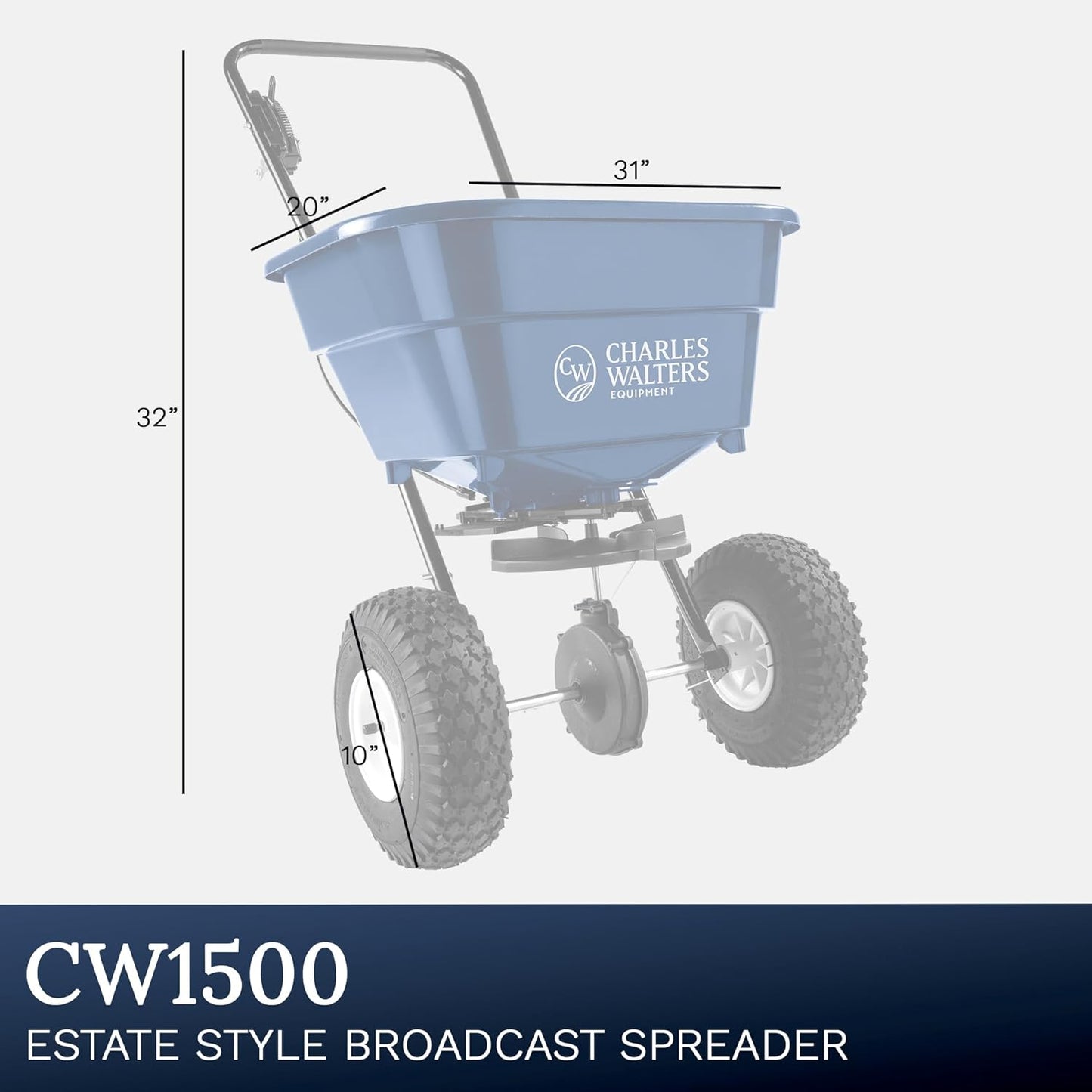 Charles Walters Equipment CW1500 Estate Style Broadcast Spreader for Spreading Fertilizer and More on Lawns, Sidewalks, and Driveways, 65lb Capacity, 31" x 32"