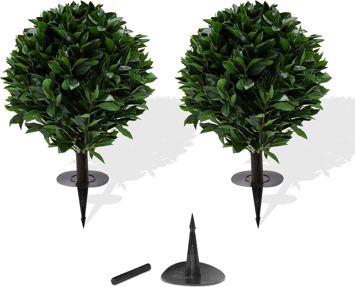 24" Outdoor Evergreens in Outdoor Artificial Shrub Potted Plant Plant for Indoor Porch of Home and Office 2 Pieces a Set Topiary Trees Faux Boxwood with Spike. Easy to Push in The Ground