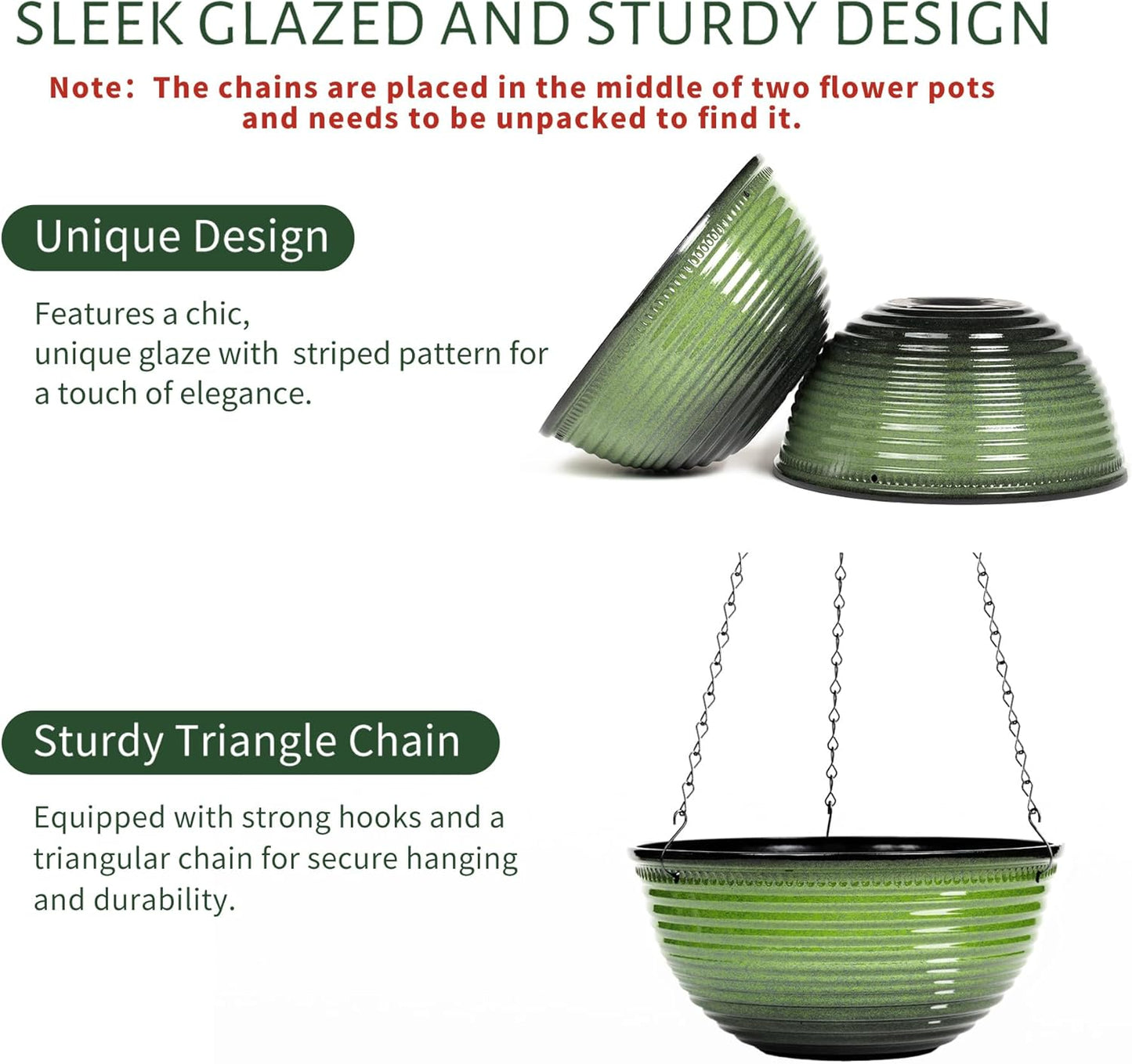 10 Inch Hanging Planter, 2 Pack Hanging Planters for Indoor Outdoor Plants Self Watering Hanging Pots with Drainage Holes for Garden Home (Green)