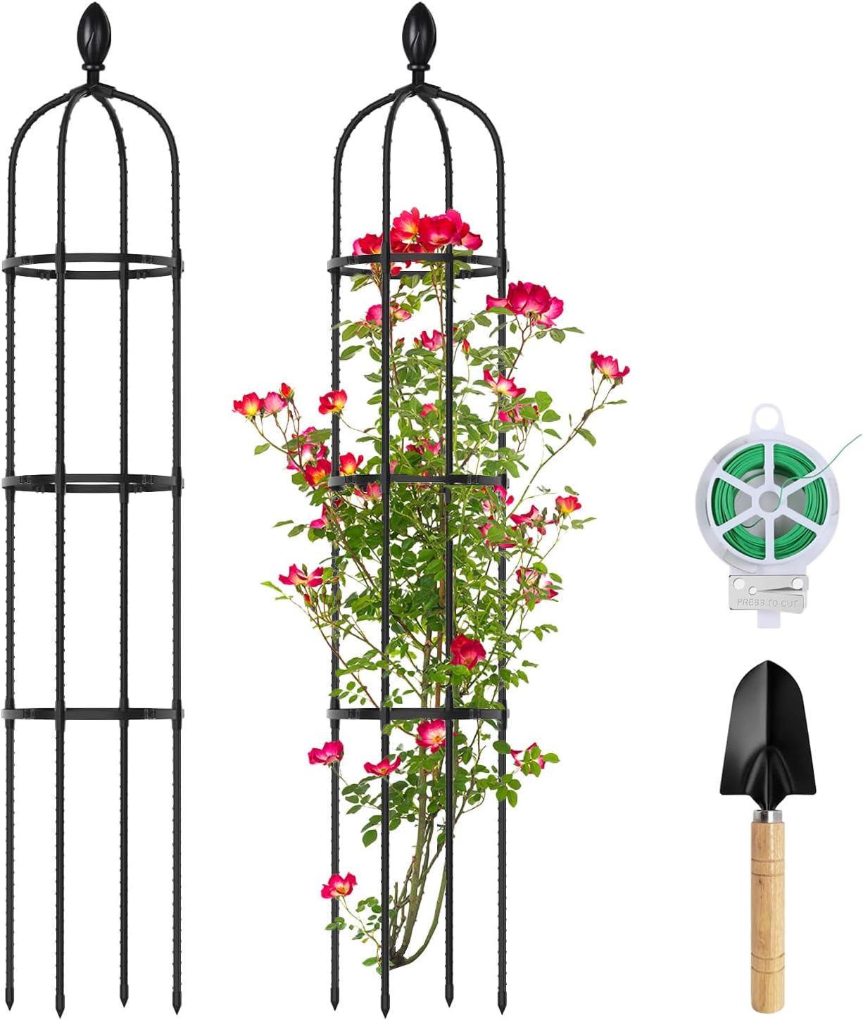 2 Pack 5Ft Tall Garden Obelisk Trellis for Climbing Plants Outdoor, Plant Trellis Garden Tower Trellis for Potted Plant Climbing, Flowers Vegetable Cucumber Trellis