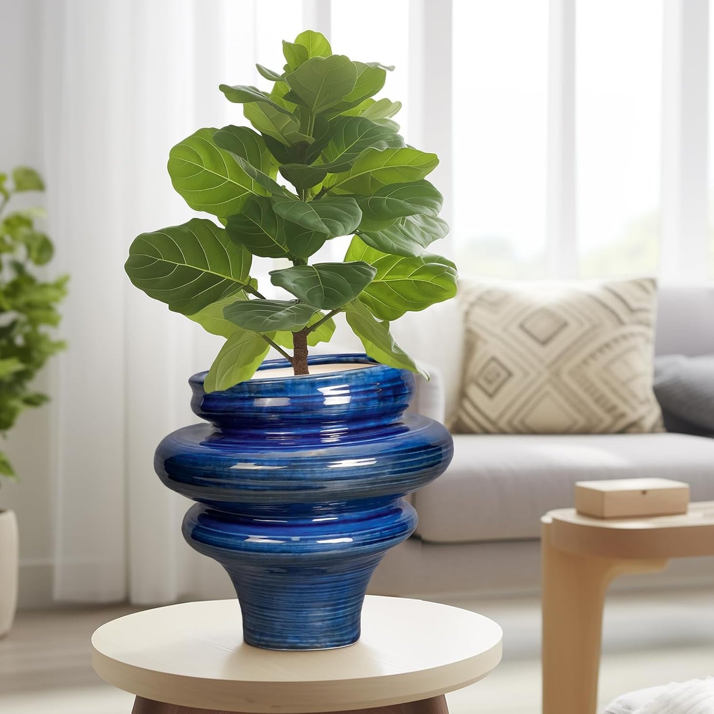 Ceramic Pots for Plants - 11 Inch Ceramic Planter with Drainage Hole, Unique Planters for Indoor Outdoor, Large Decorative Flower Pot, Home Office Room Decor, Gifts for Plants Lover, Blue