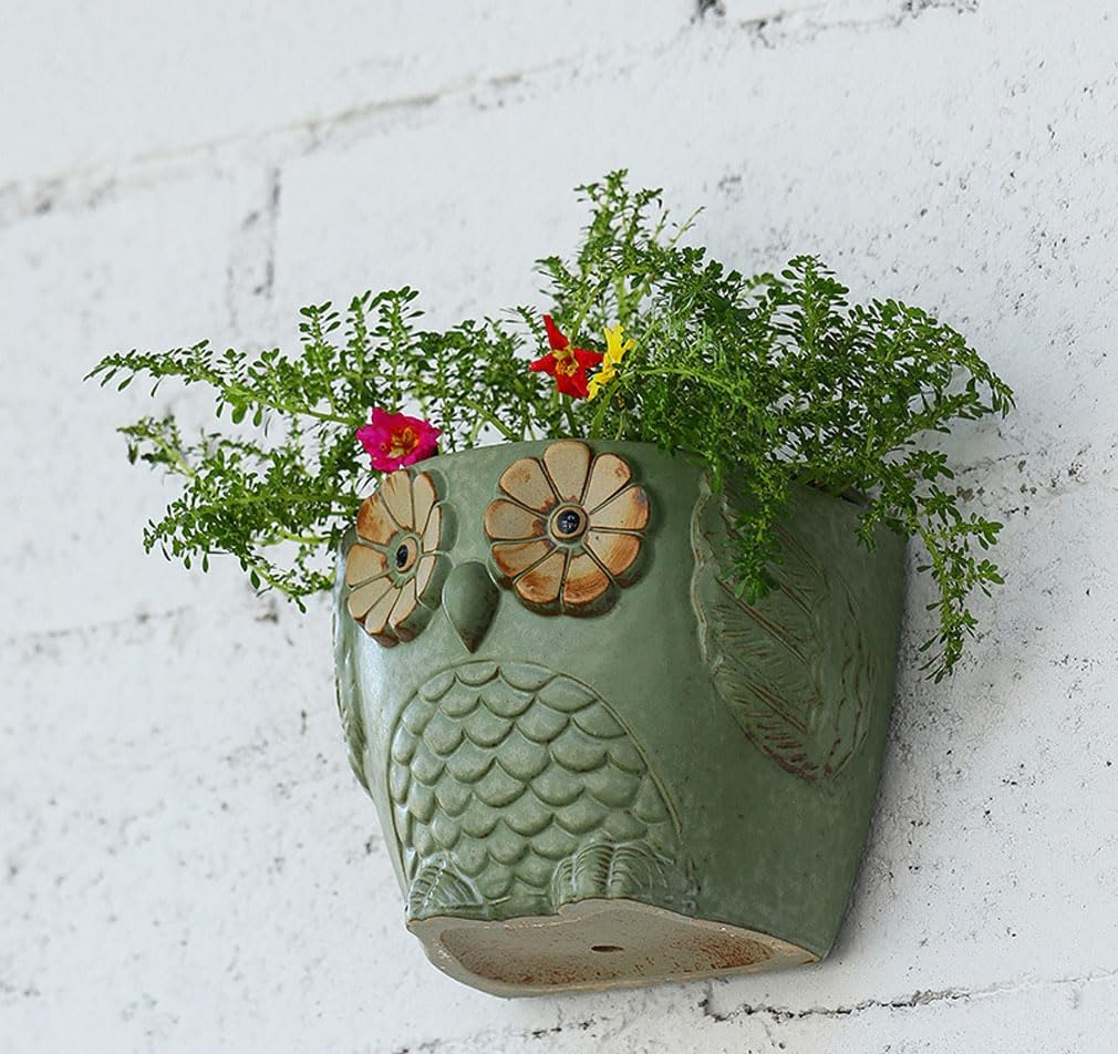 7Inch Ceramic Owl Wall Planter Hanging Planter Flower Planter Succulent Pot Indoor Outdoor Planter Garden Pots Large Ideal Gifts for Women, Mom or Birthdays