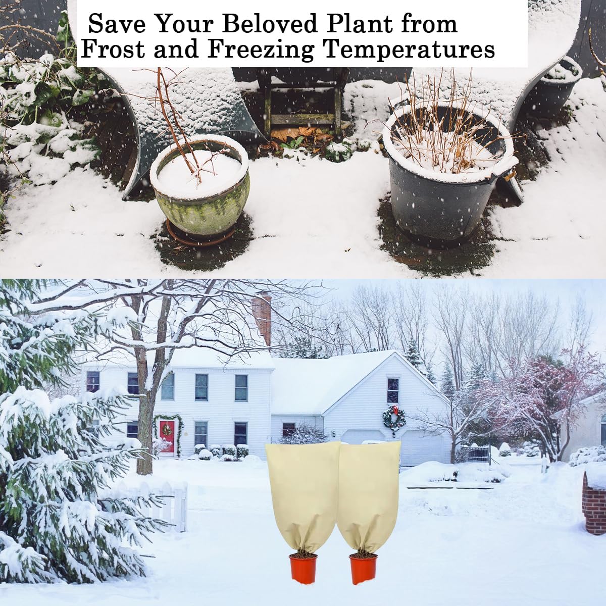 gardtree Thicker Plant Frost Protection Covers 31.5" x 47.2" 3 Packs, 2.4oz/yd² Winter Cold Weather Garden Tree Covers Freeze Protection Wrap with Zipper Drawstring for Fruit Tree Shrub Potted Plants