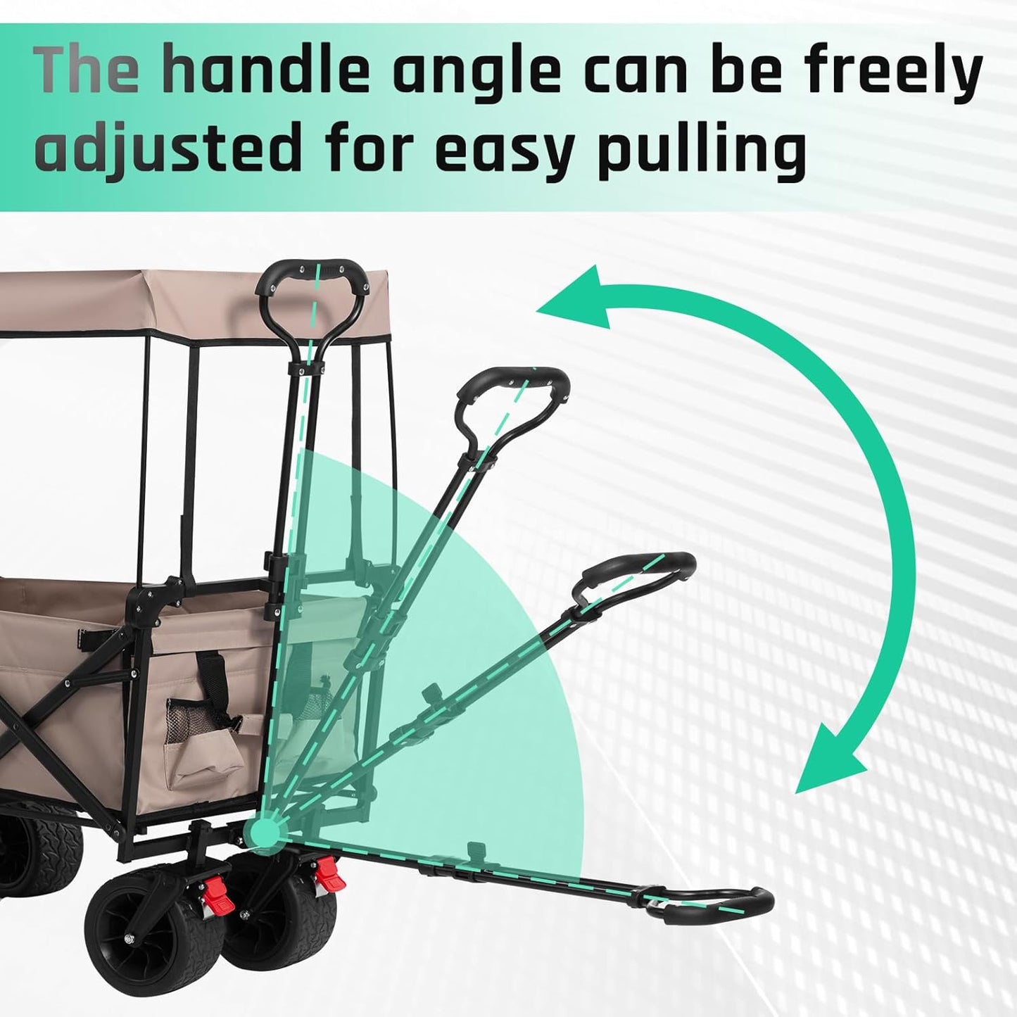 ALIMORDEN Foldable Canopy Wagon Garden Cart, Heavy Duty Outdoor Utility Collapsible Tool Cart with Removable Canopy and Big Wheels, Khaki