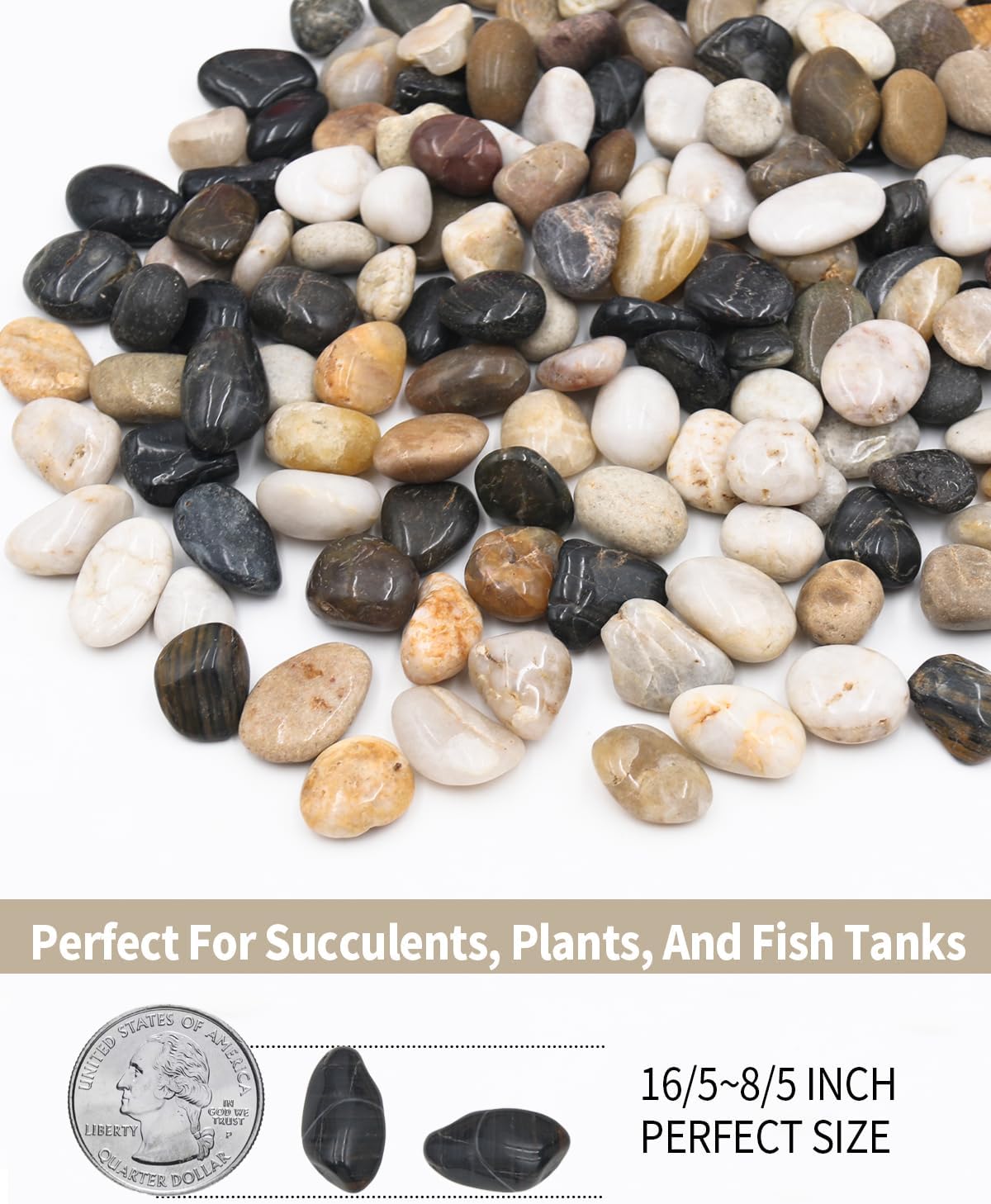 2.5lb Natural Polished River Rocks - 5/16-5/8 Inch Decorative Stones for Plants Garden Landscaping & Outdoor Decor Small Smooth Pebbles for Indoor/Outdoor