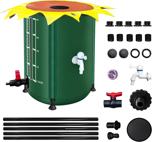 100 Gallon Collapsible Rain Barrel, Rain Water Collection Barrel with 1000D Oxford Cloth, Portable Rainwater Collection System with Spigot and Overflow Kit