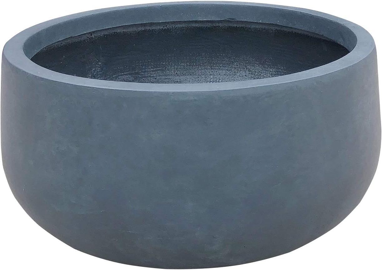 Kante 19.6" Dia Round Concrete Planter, Cement Plant Pots with Drainage Hole and Rubber Plug for Outdoor Indoor Garden Home, Modern Curvaceous Design, Charcoal