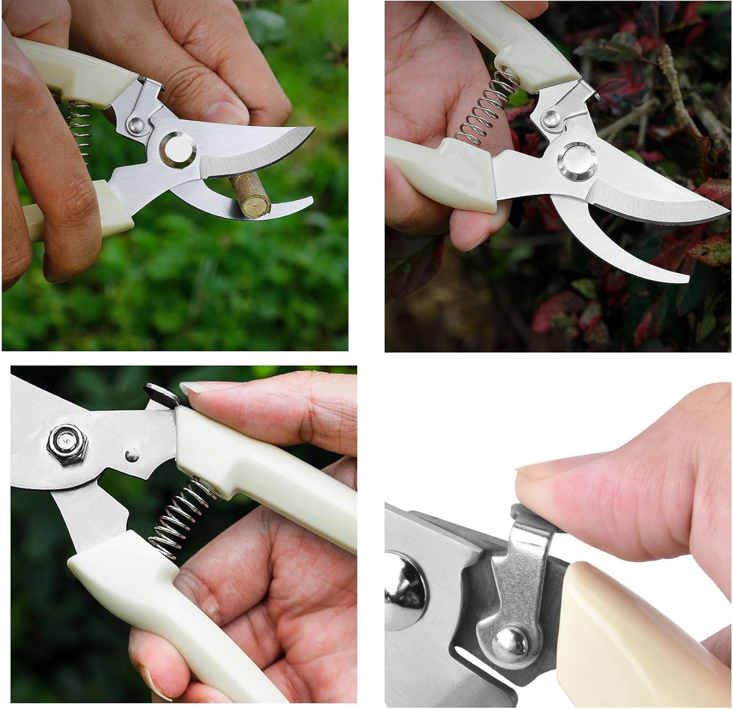 Garden Flower Shears Pruning Shears 6.9 inches Straight and Bypass Scissors Heavy Duty Plant Scissors for Cutting Flowers, Trimming Plants, Bonsai, Fruits Picking (White handle Straight and Bypass)