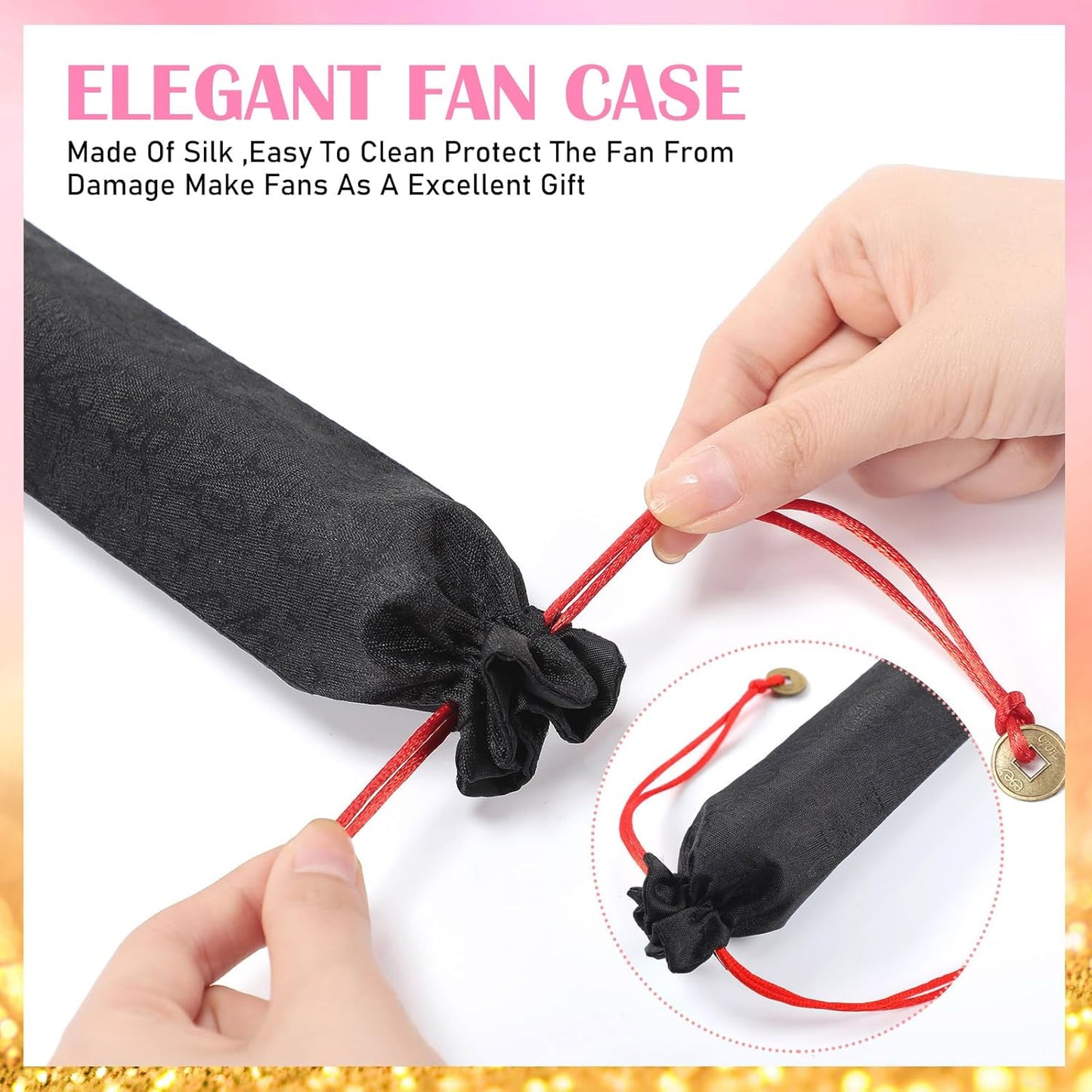 Maitys 2 Packs Large Clap Fans for Line Dancing Large Chinese Folding Hand Fans for Men and Women, Festival, Tai Ji, Kungfu, Martial Art, Gifts (Pink and Yellow)